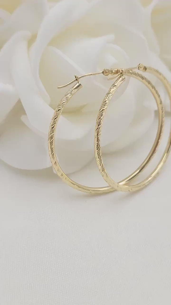 14k Gold Shiny Hoop Earrings - 2mm Thick -40mm - Everyday Hoops - For Her