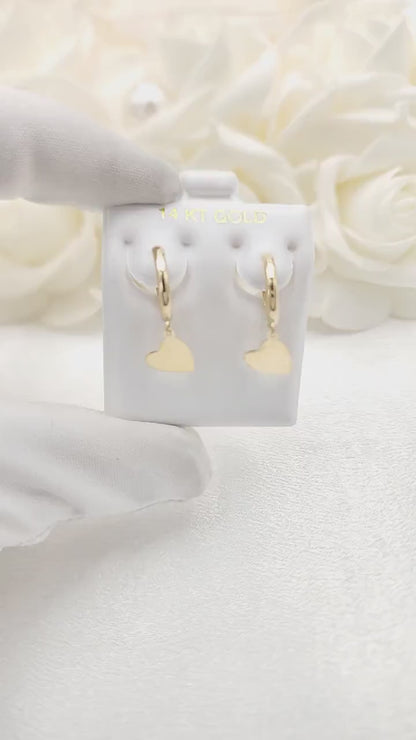 Stunning 14k Gold Dangly Heart Huggie Earrings - Adorable Small Earrings - For Girls & Women