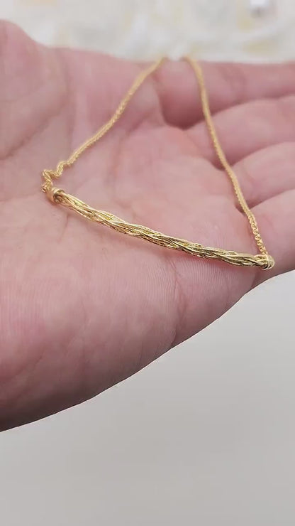 Solid 14k Gold Dainty Twisted Bracelet - Fully adjustable - 7.5 to 5.5 Inches - Shiny & Minimalist