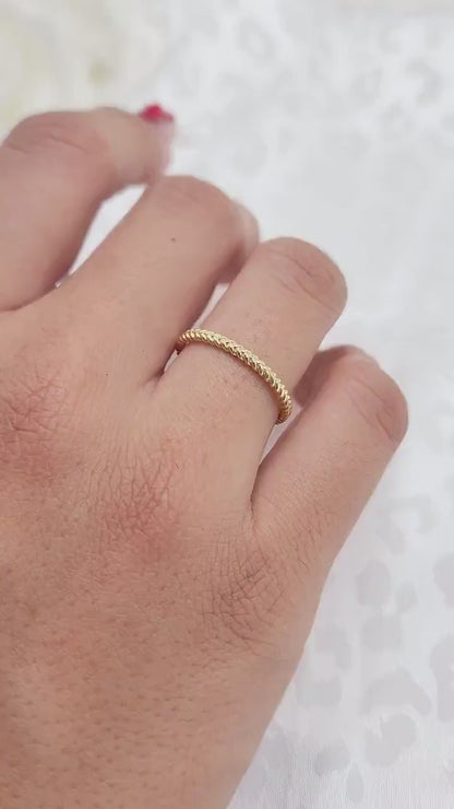 14k Solid Gold Dainty Rope Band - Stackable Rings - For Her - Perfect Gift