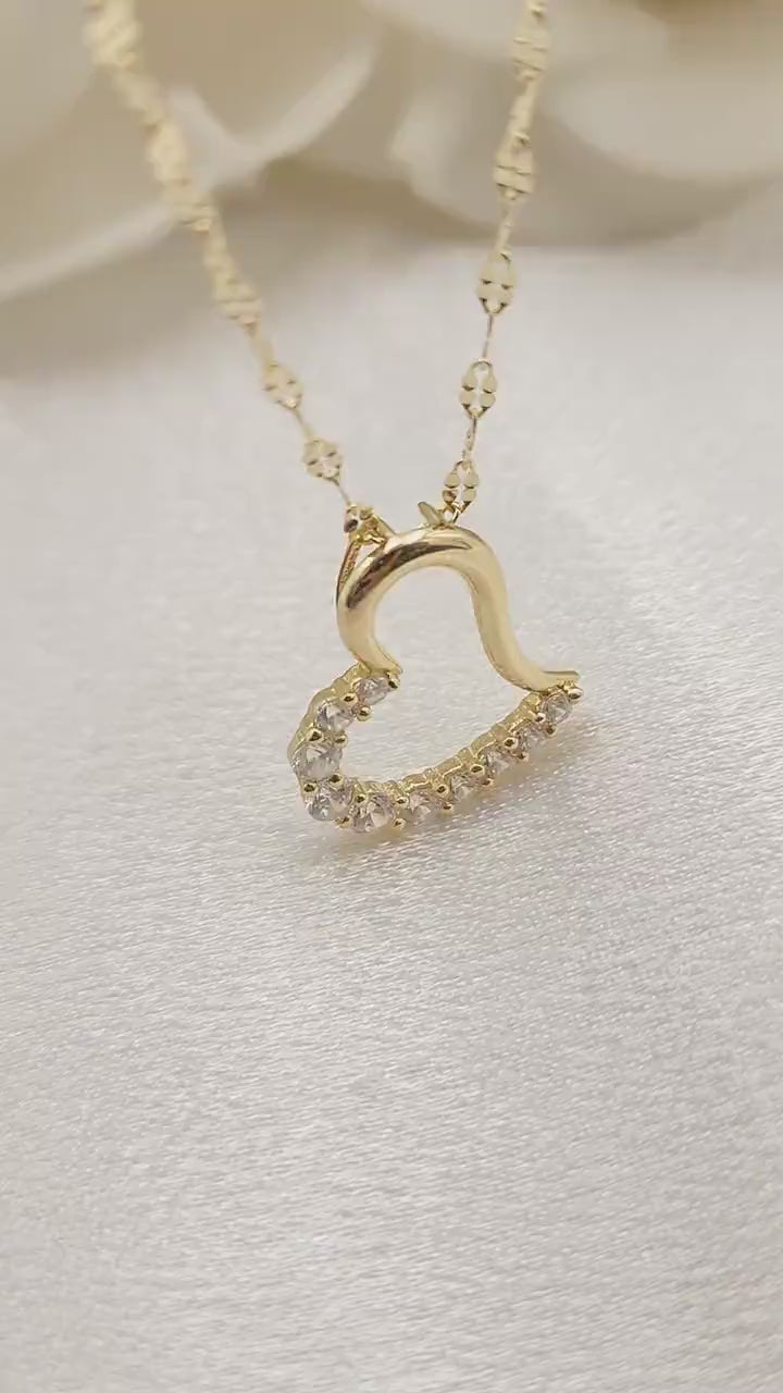 Dainty 14k Gold Tilted Heart Mirror Necklace - Minimalist Necklace Perfect For Her - Sparkling & Modern