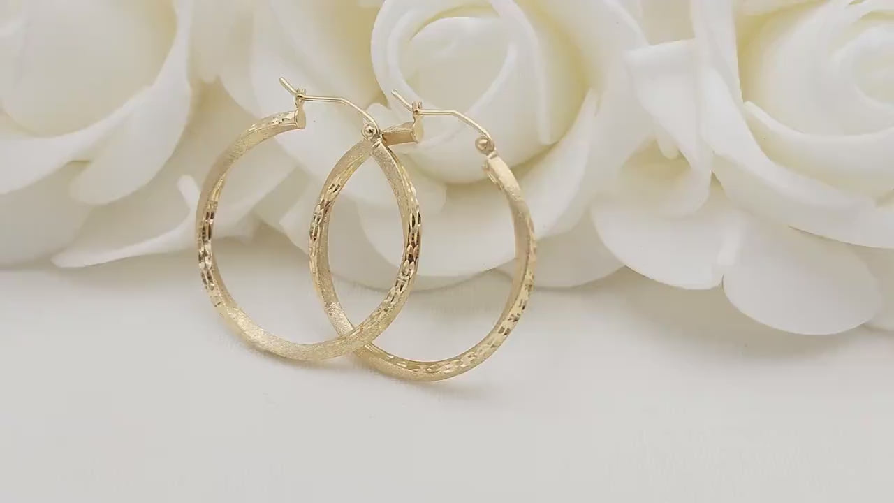 30mm 14k Gold Twisted 2 Textures Hoop Earrings - 2.5mm Thick - Fine Jewelry - Unique and Modern - For Her