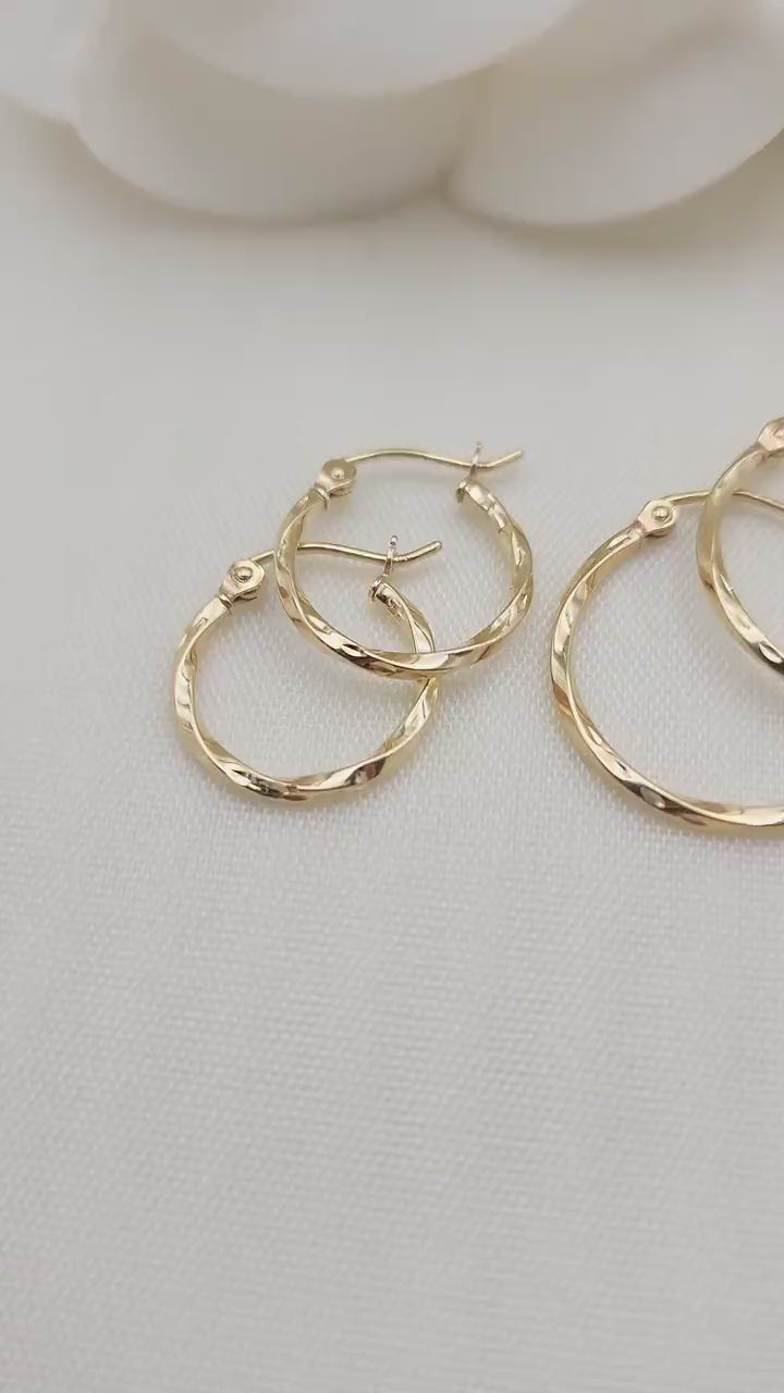 14K Yellow Gold Twisted Hoop Earrings - Unique and Versatile - For Everyday - Shiny