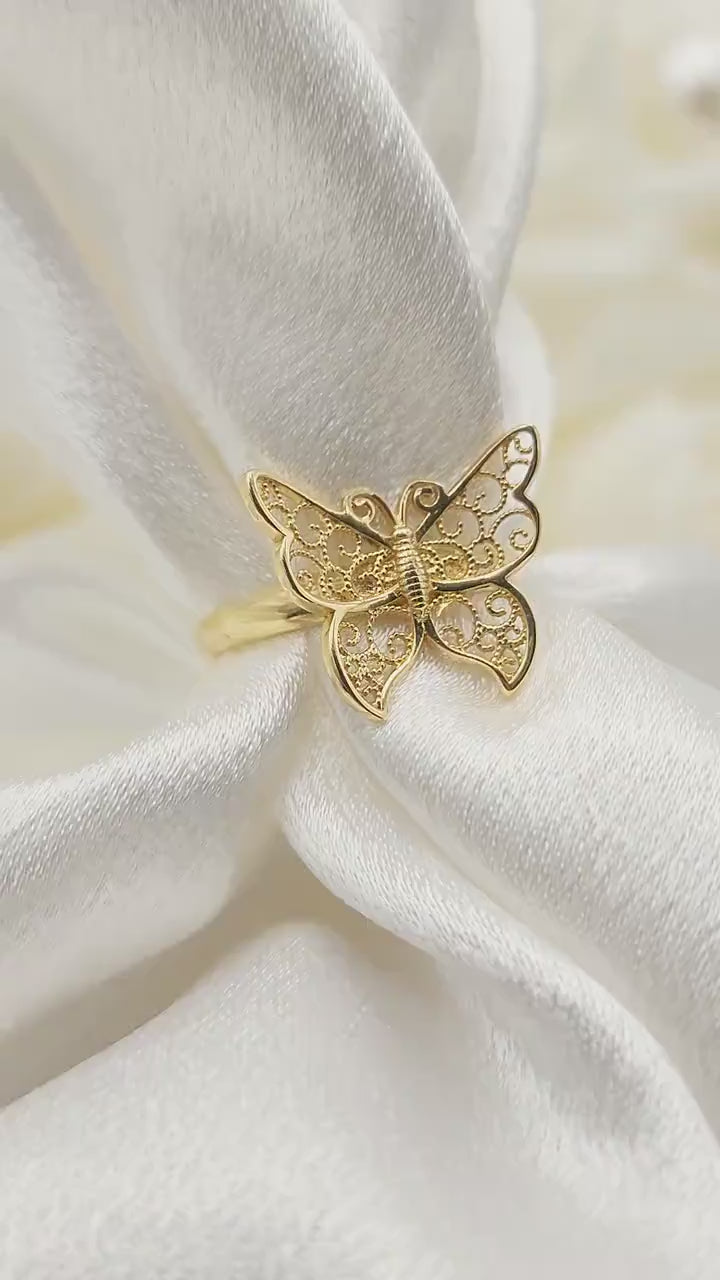 Solid 14k Yellow Gold Big Butterfly Ring - Adorable Modern Jewelry