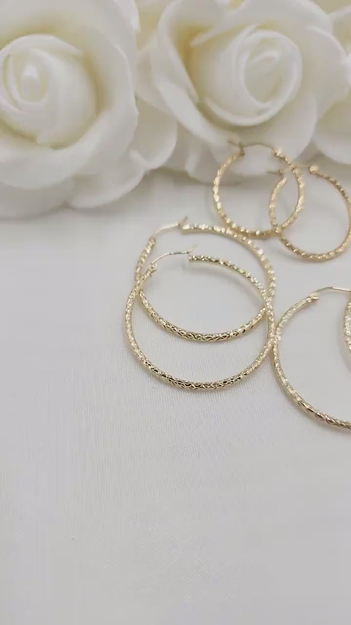 Real 14k Gold Fully Diamond Cut Hoop Earrings - 35MM and 25MM - Sparkling - Fine Jewelry For Her - Perfect Gift