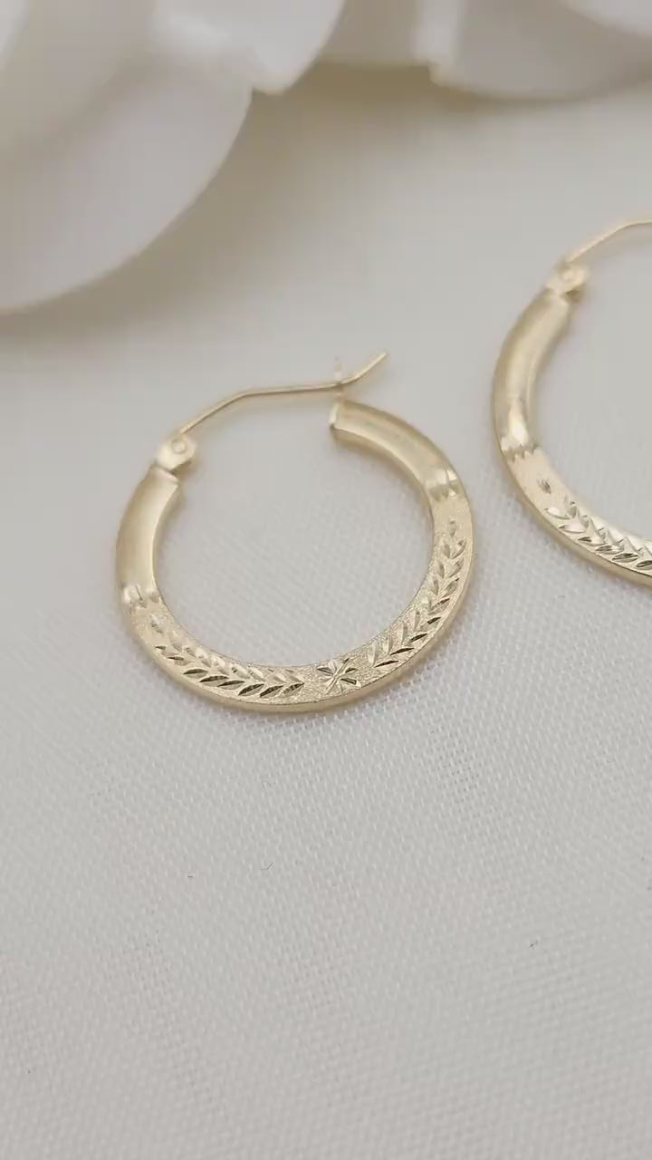 20mm, 25mm 30mm 14k Gold Diamond Cut Hoop Earrings  - Fine Jewelry - Real Gold - For Her