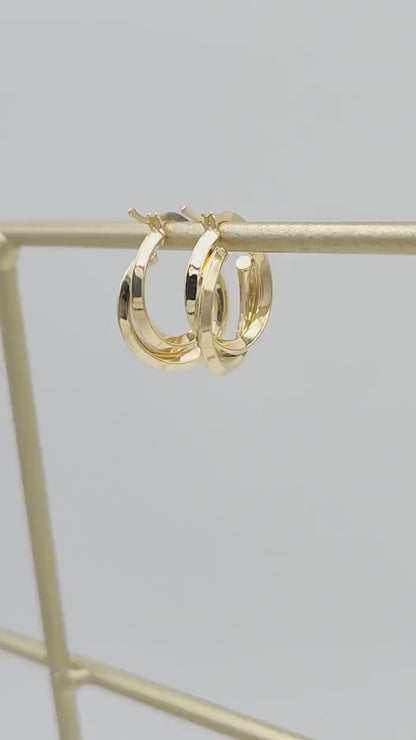 Small 14k Gold Polished Double Hoops Earrings - 18mm - Elegant Earrings - Perfect Gift For Her