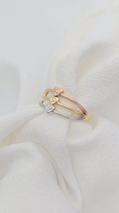 Solid 14k Gold Triple Tricolor Heart Ring - For Her - Statement Ring - Meaning Jewelry