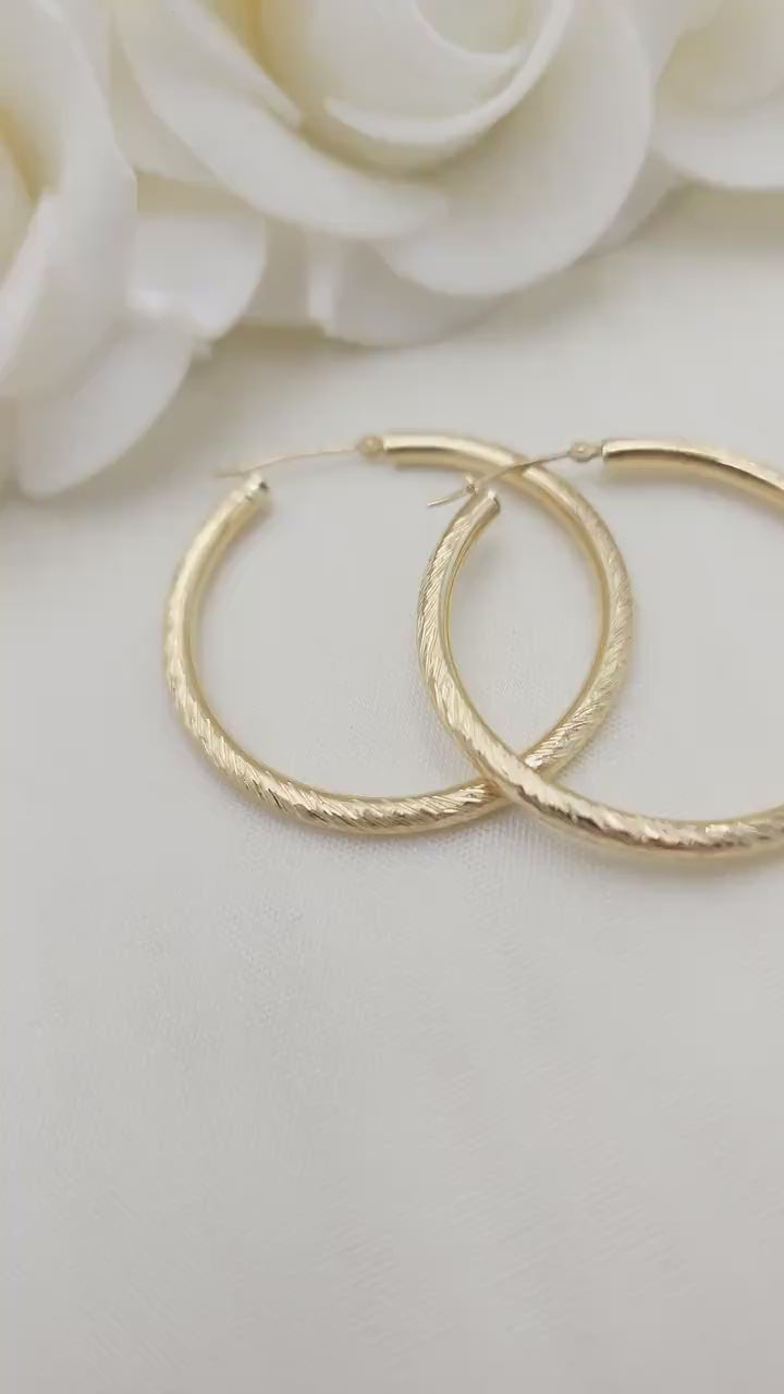 14k Gold Shiny Hoop Earrings - 3mm Thick - 40mm - Everyday Hoops - For Her