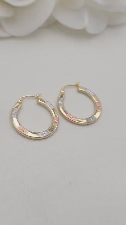 14k Tritones Gold Diamond Cut Hoop Earrings - lightweight and Versatile - For Her - Fine jewelry - Perfect Gift