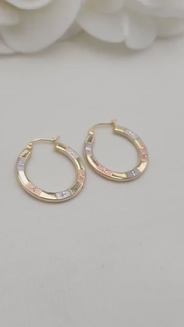 14k Tritones Gold Diamond Cut Hoop Earrings - lightweight and Versatile - For Her - Fine jewelry - Perfect Gift