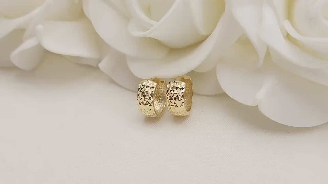 13mm 14k Gold Diamond Cut  Huggies Earrings - 5mm Thick - For Her - Fine Jewelry