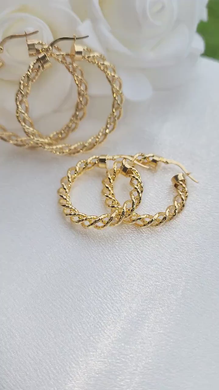 Real 14k Gold Fully Twisted Hoop Earrings - 40mm - 5mm Thick - Fine Jewelry - Perfect Gift For Her -