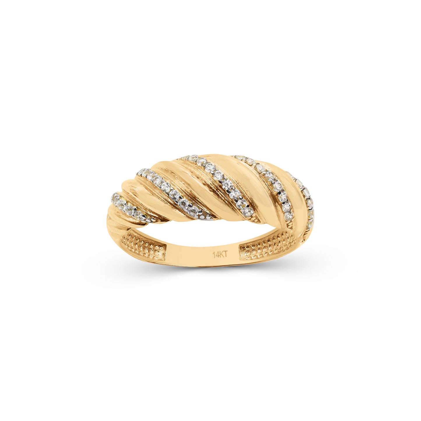 Solid 14k Gold Pave Croissant Ring - Elegant & Shiny Gold Ring - Perfect Gift For Her - Briza Fine Jewelry