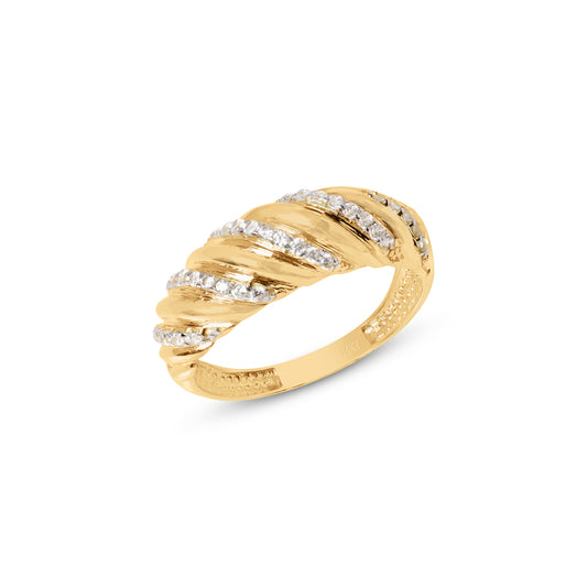 Solid 14k Gold Pave Croissant Ring - Elegant & Shiny Gold Ring - Perfect Gift For Her - Briza Fine Jewelry