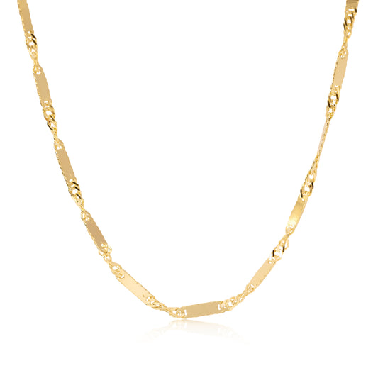 Solid 14k Gold Singapore Bar Chains - For Girls and Women - Dainty Chain - Very Sparkling - Real 14k Gold  Necklaces  - 14" to 24" Inches